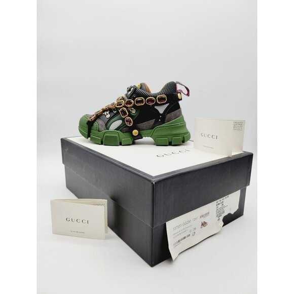 Gucci Green Journey Flashtrek Purple Jewelry Crystal Lace Up Hiker Boot Sneakers - Picture 1 of 10